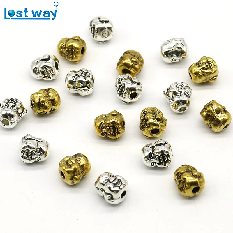 

20pcs Wholesale leopard lion Buddha Head Silver color Animal Beads European Spacer Beads Handmade For charm Jewelry Making
