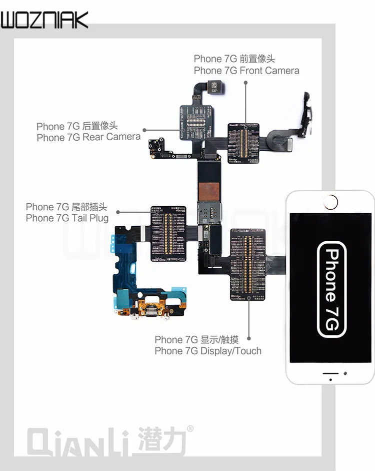 QIANLI TOOLPLUS iBridge PCB тестовый ing кабель для фронтальной камеры/задней камеры/док-разъема/сенсорного/тестового напряжения и сопротивления