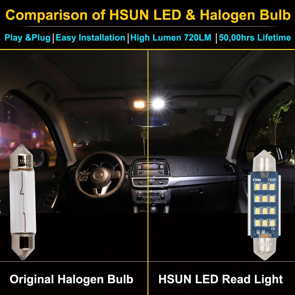 Сигнальная лампа HSUN 6000K C5W led C10W 36 мм 39 41 прибор для поверхностного монтажа чтения