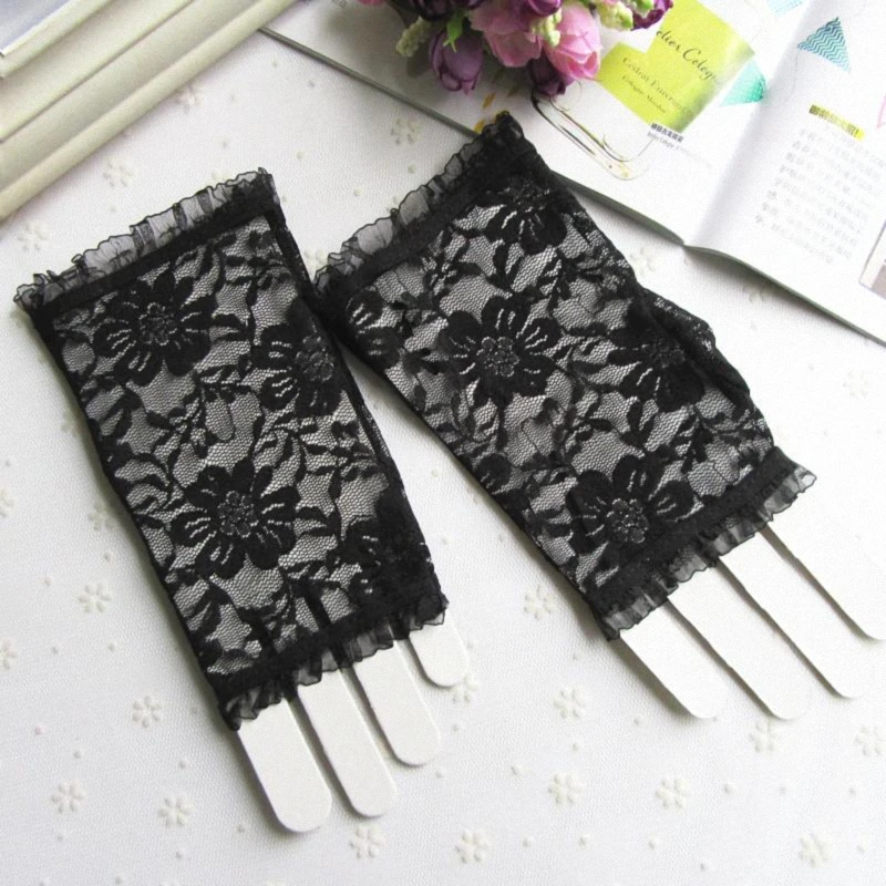 black Новые женские новые летние солнцезащитные УФ-Защитные женские короткие перчатки, кружевные перчатки для вождения, официальные перчатки, G002-beige - Цвет: black