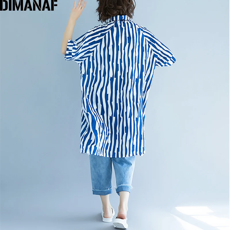 DIMANAF, женская блузка, рубашки, хлопок, для лета, размера плюс, в полоску, с принтом, для женщин, для офиса, для девушек, Большая одежда, свободные, базовые, длинные, тонкие