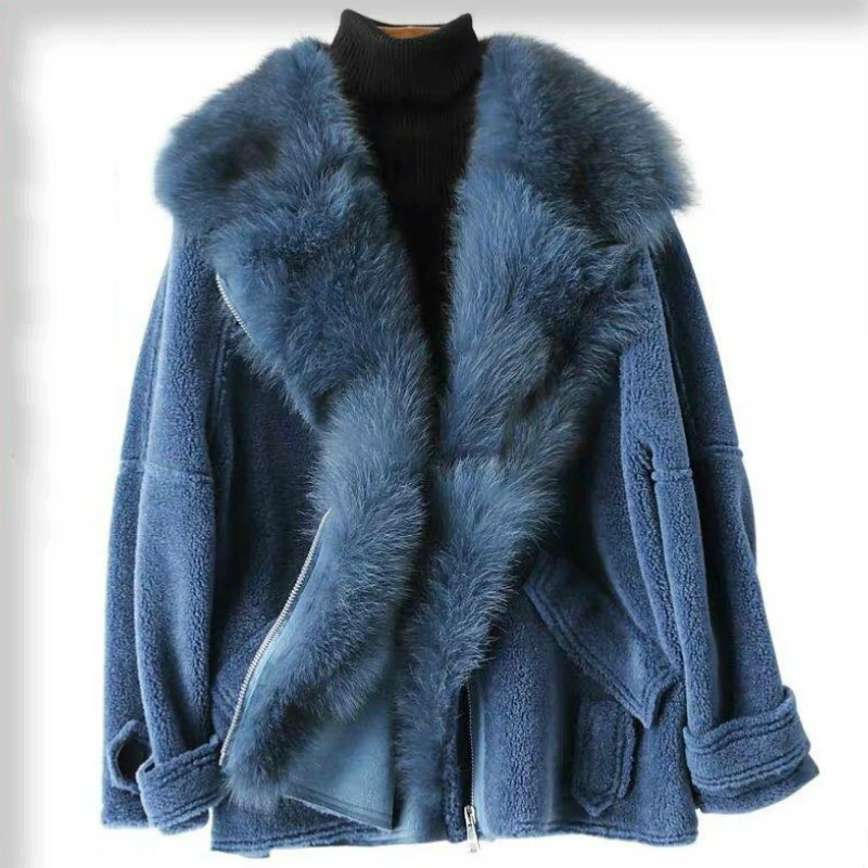 OFTBUY пальто с натуральным мехом, зимняя женская куртка из овечьей шерсти, женская теплая верхняя одежда с воротником из натурального Лисьего меха