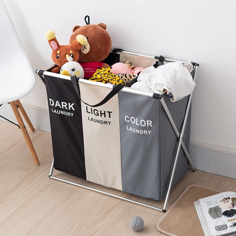 

Foldable Laundry Basket Organizer For Dirty Clothes Storage 3 Grids Organiser Waterproof Large Laundry Hamper Home Accessories