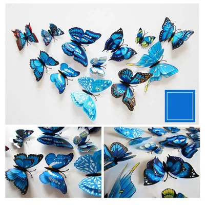 MDYY000006-blue 12 шт./лот 3D Магнит бабочка на холодильник стикер украшения дома спальня комната моделирование животных открытый сад задний двор украшения - Цвет: MDYY000006-blue