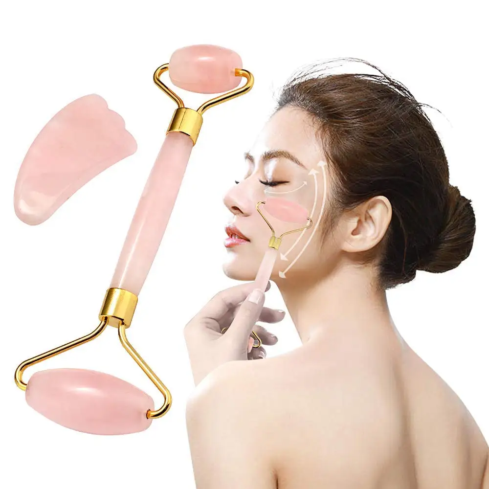 Роликовый массажер для лица Gua Sha инструменты ухода за лицом из розового кварца