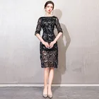 Черное вечернее платье с круглым вырезом и коротким рукавом, прямое элегантное женское платье с блестками, официальное платье для выпускного вечера, LF361, 2021