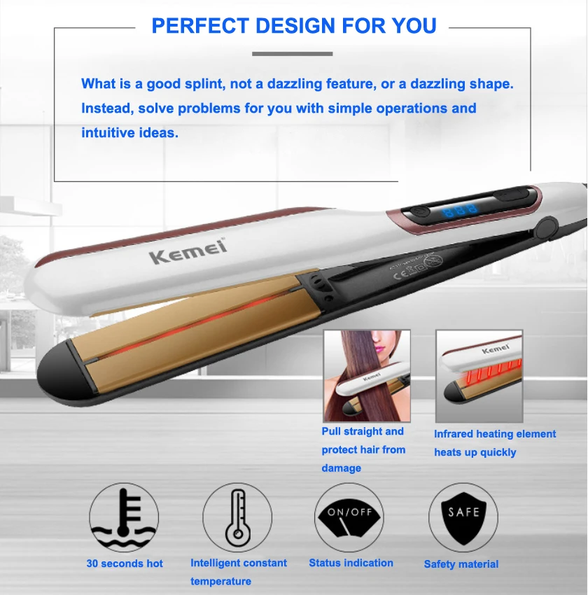 Kemei KM-9623 temperature control infrared hair straightener straight splint LCD display perm irons | Красота и здоровье