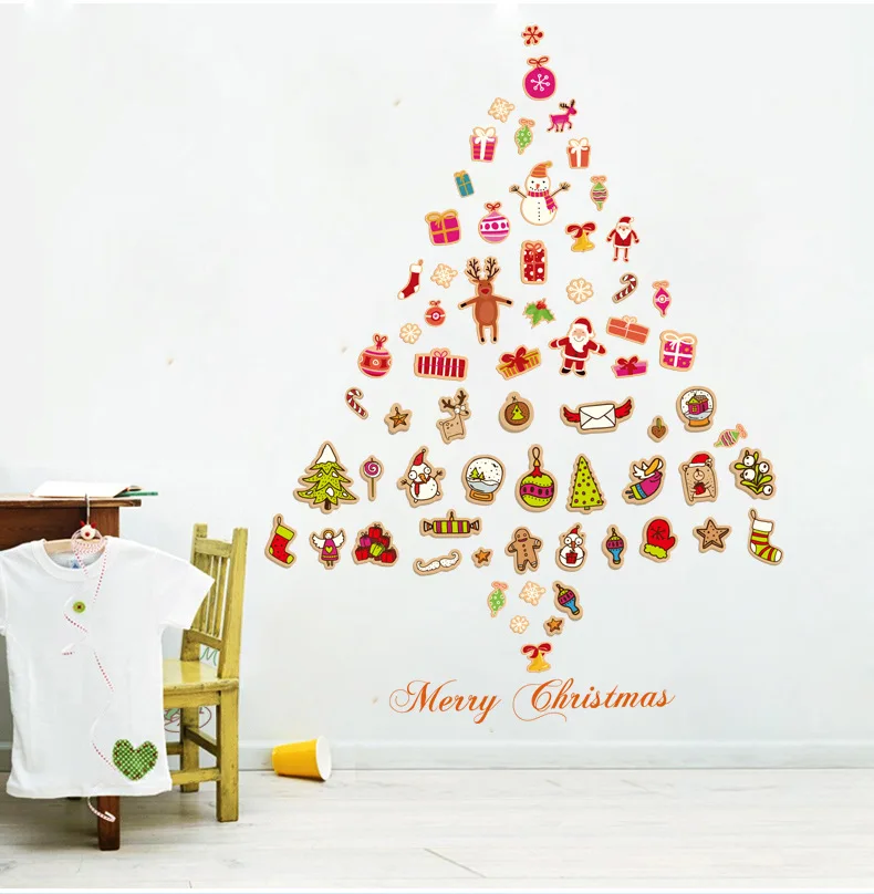 Наклейка на стену в виде рождественской елки еда Санта Клаус 70*50 см Съемный