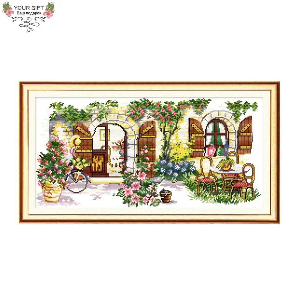

Joy Sunday Ideal House Home Decor F072 14CT 11CT Counted and Stamped Garden Cottage Needlepoints Embroidery Cross Stitch Kit