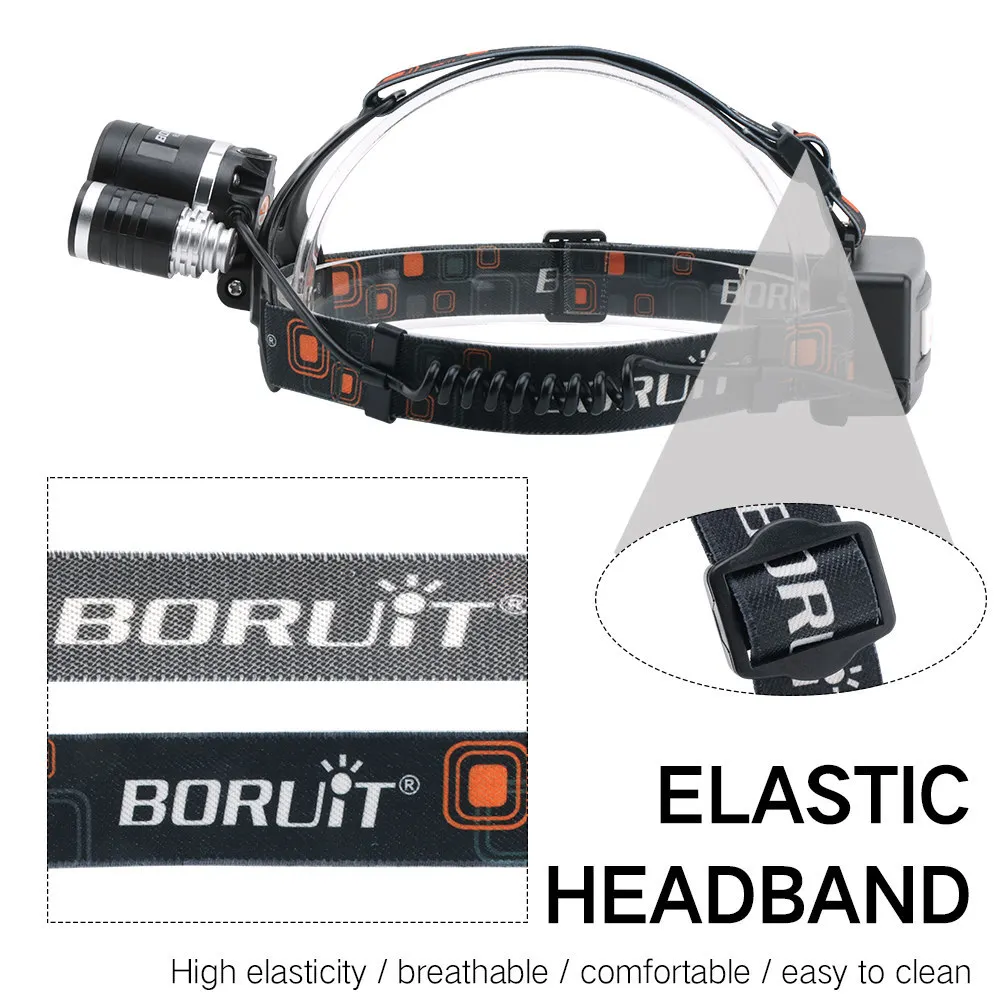 BORUiT XM-L2 R5 светодиодный налобный фонарь 18650 Батарея USB Зарядное устройство фар 4-режиме Водонепроницаемый налобный фонарь для кемпинга, охоты, фонарик