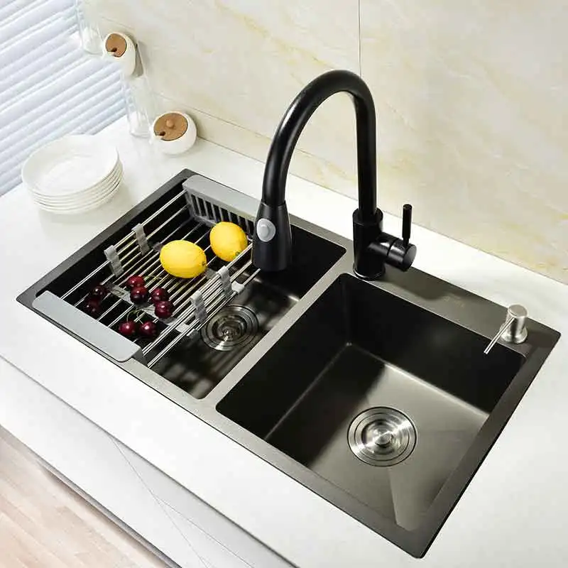 

Hand-made sink double-tank nano-anti-bacterial Black Diamond thickened kitchen SUS304 stainless steel dishwasher