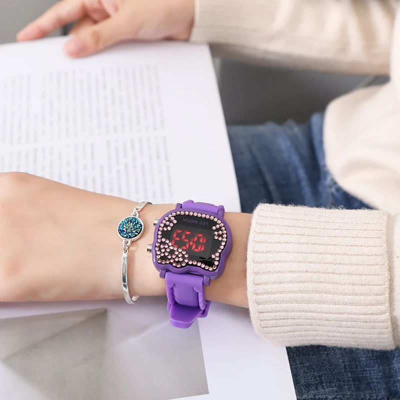 Детские Мультяшные часы Hello Kitty детские наручные с силиконовым ремешком мозаикой