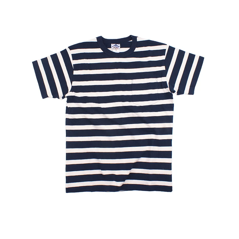 dark blue and white Летняя винтажная тонкая мужская футболка в морскую полоску Homme Amekaji, брендовая уличная одежда - Цвет: dark blue and white
