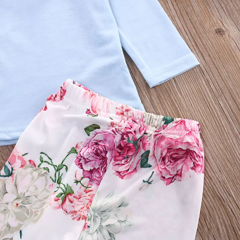 Одежда с цветочным рисунком для маленьких девочек футболка длинными рукавами