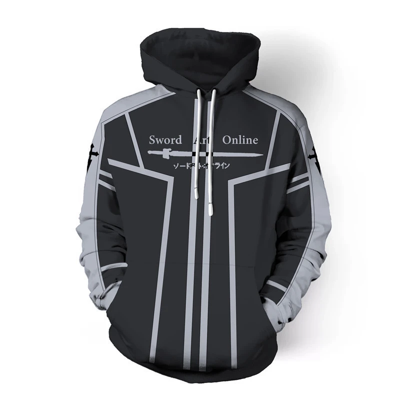 Pullover Black Аниме Sword Art Online SAO Толстовка Кирито киригая Kazuto Yuuki Asuna принт Повседневная Толстовка тонкие толстовки пальто на молнии - Цвет: Pullover Black
