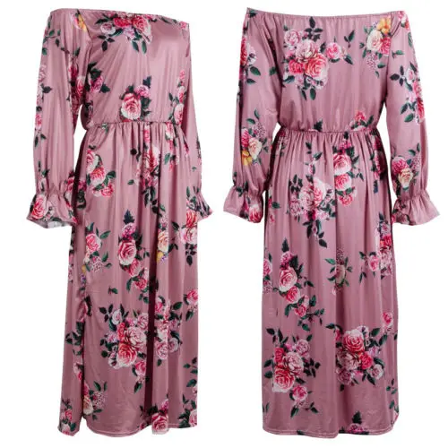 Семейное платье для мамы и дочки Женские Платья с цветочным принтом Длинные