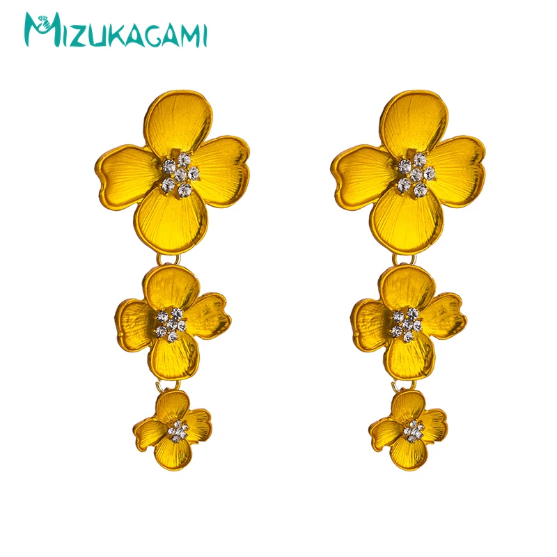 MIZUKAGAMI Модные металлические черные цветы длинные преувеличены геометрический