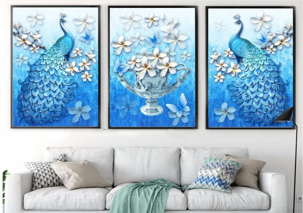 3d Павлин трехмерные цветы тройной декоративный холст картина Европа и США Новый