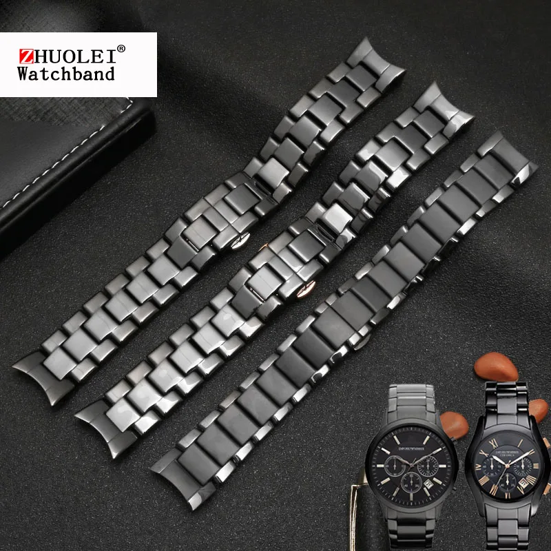 high quality ceramics watchband for AR1451 AR1452 AR1400 AR1410 watch straps with stainless steel butterfly clasp 22mm 24mm