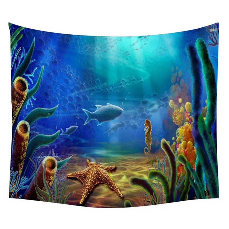 Черепашки дельфин синие морские животные рыба парусный океан пароход гобелен