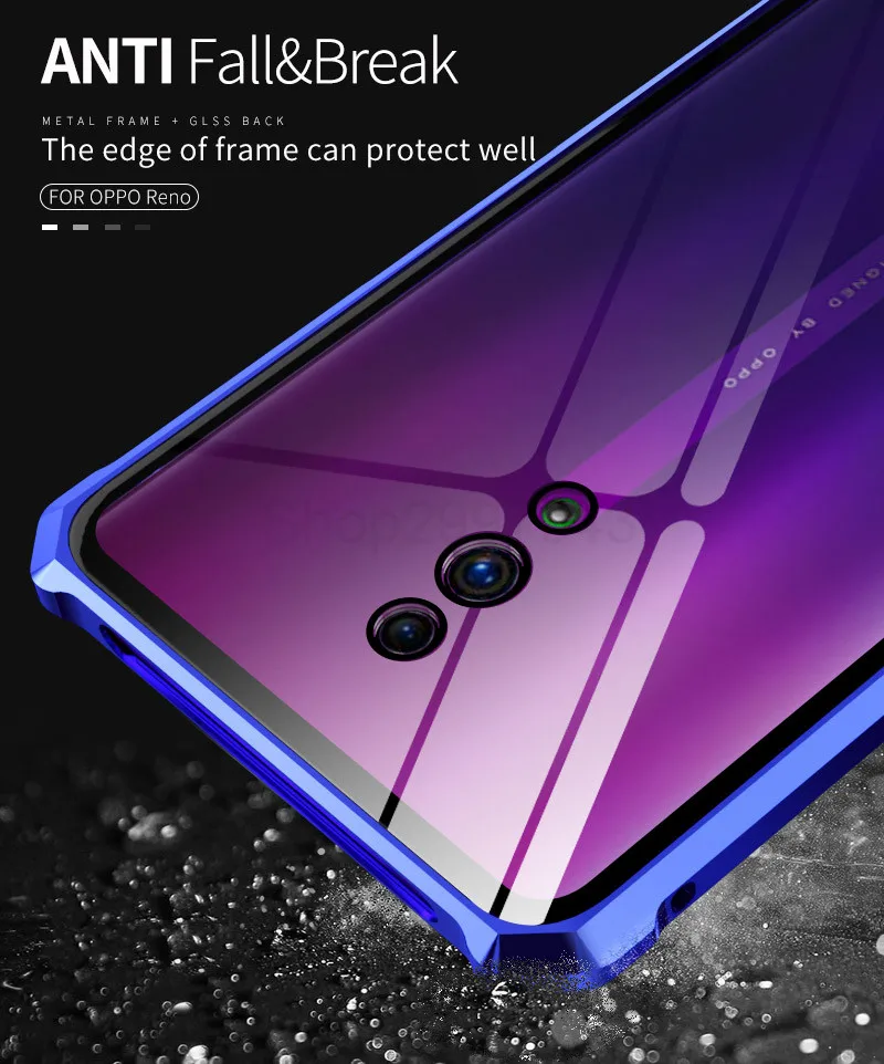 Роскошный Алюминиевый металлический бампер, защитный чехол для OPPO Reno 10x Zoom, чехол, противоударный, прозрачный, стеклянный, задняя крышка, OPPO Reno 10X Zoom coque