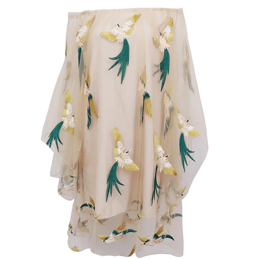 Женское летнее платье с вышивкой Boho прозрачное Сетчатое длинными рукавами