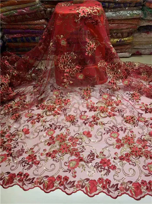 Latest African 3d Flowers Tulle Lace Fabric 2019 Plenty Handmade Beads With Sequins For Women Dress sky blue | Дом и сад