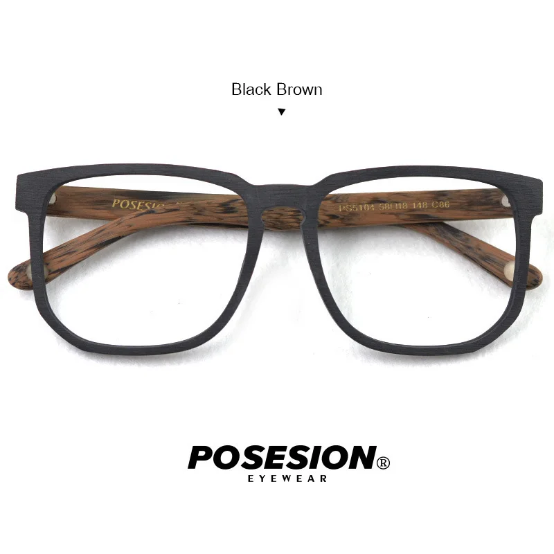 Black Brown-C86 POSESION квадратные Ovesize оправы для очков для мужчин и женщин деревянные очки ручной работы Ретро Винтажные деревянные оправы для очков по рецепту - Цвет оправы: Black Brown-C86