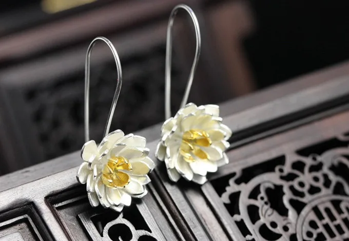Модные 925 серебряные серьги цветок лотоса ювелирные изделия Pendientes Brincos|jewelry