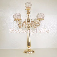 2017 lastest 75cm tall crystal wedding table centerpiece gold canderlabra 10pcslot