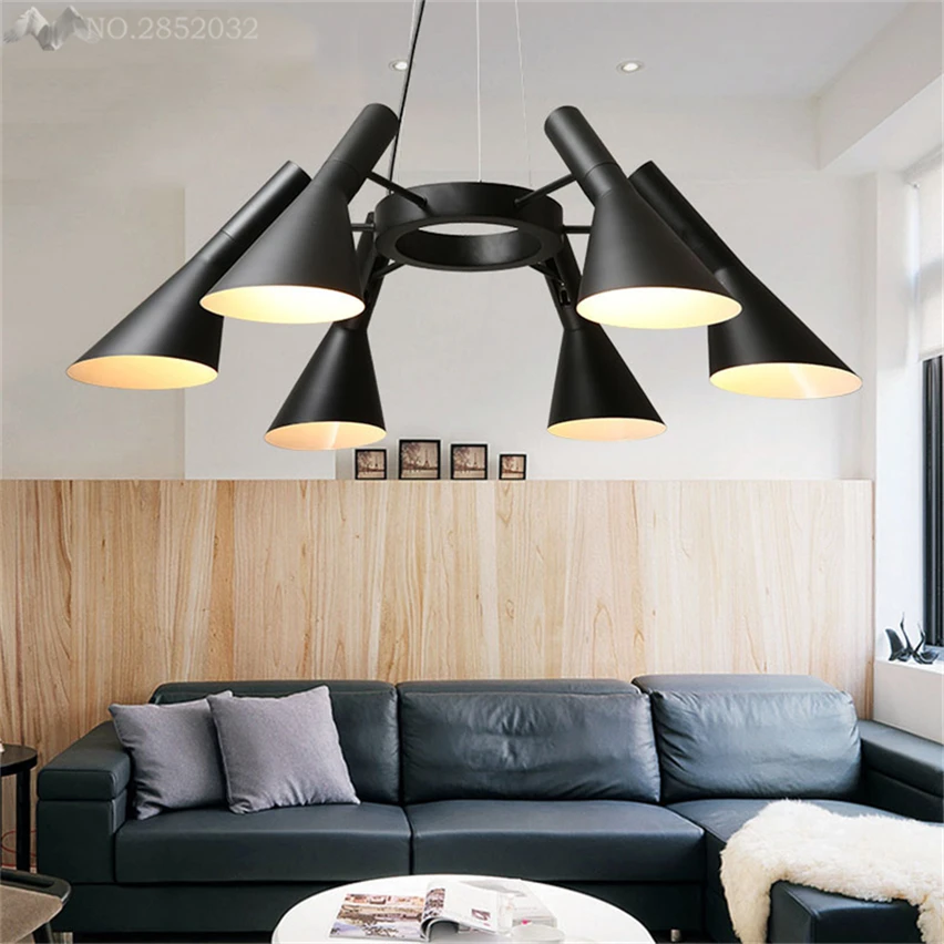JW _ Nordic громкоговоритель в стиле ретро Light Vintage Black 6 Heads подвесной светильник для