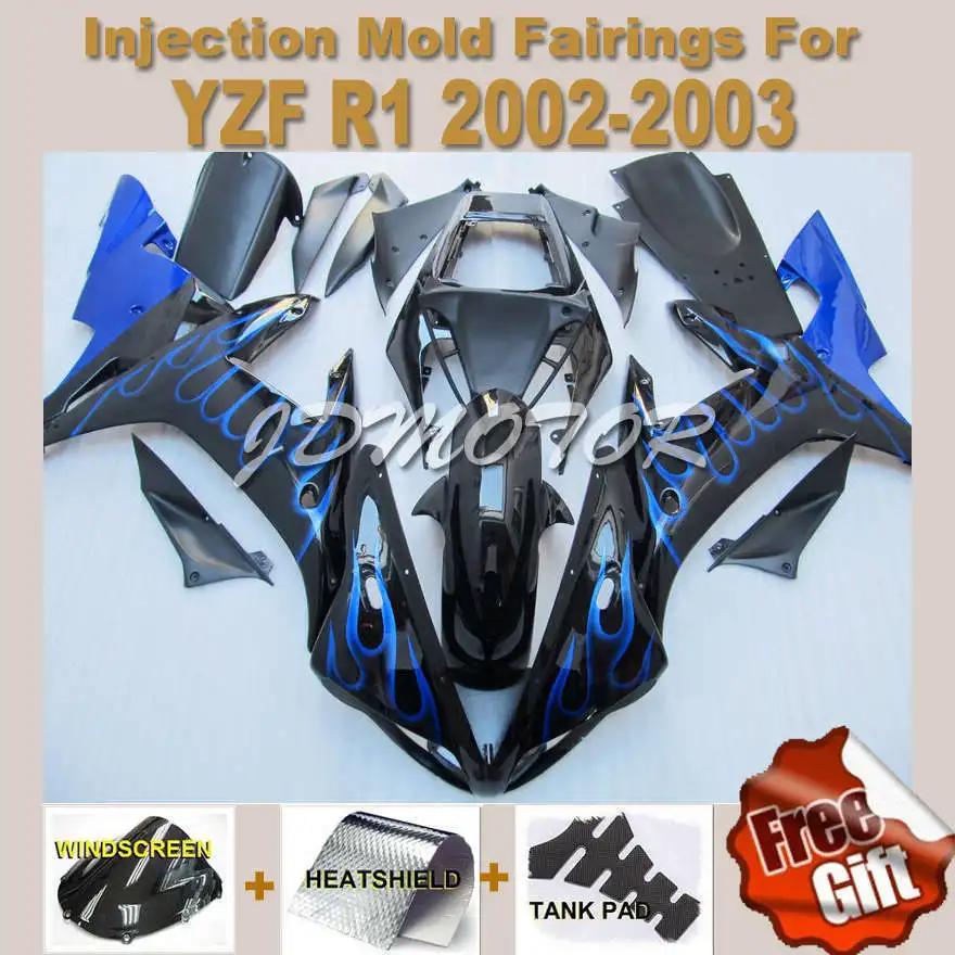 Литья под давлением Обтекатели для yahama YZF R1 2003 2002 03 02 YZFR1 YZF1000 обтекателя Черный