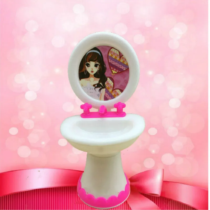 

2pcs Bathroom Furniture Doll Accessories Plastic Wash Basin Toilet Set for Doll House Furniture Kids Role Play Toy Gift
