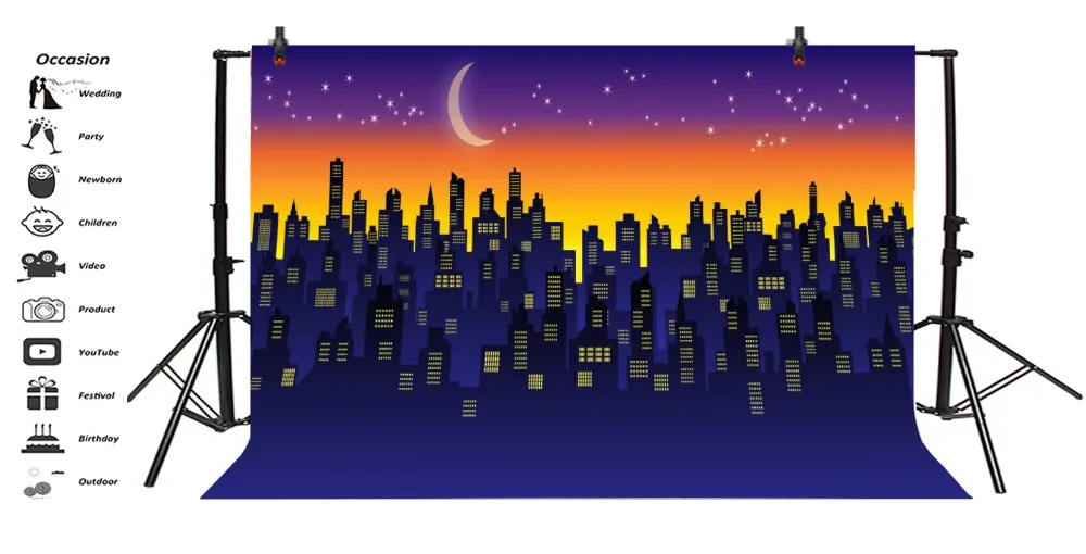 Laeacco Baby Comic Superhero Birthday Party Moon Star City Buildings Poster Photographic Backgrounds Photocall Photo Studio | Электроника
