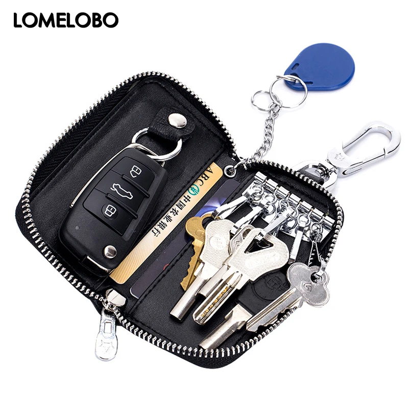 Lomelobo Casual Male Zipper Key Case Housekeeper Women Leather Car Keychain Bag Lady Keys Organizer Holder Card Wallets H1CL6717 | Багаж и