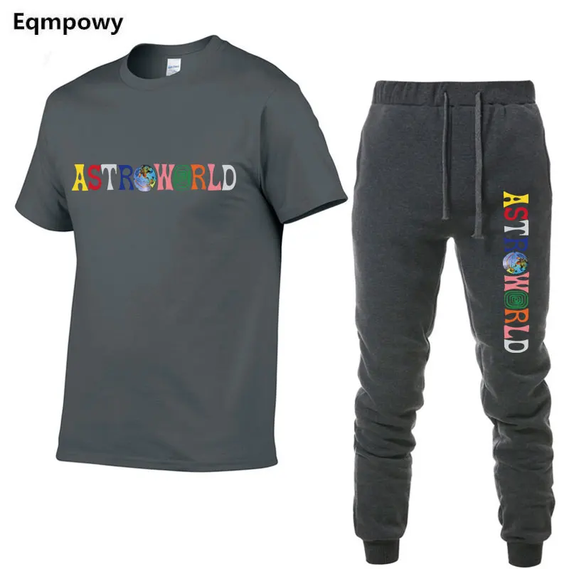 Astroworld Men's Sets T Shirts+pants men clothing Two piece suit tracksuit Fashion Casual Tshirts Gyms Workout Fitness | Мужская