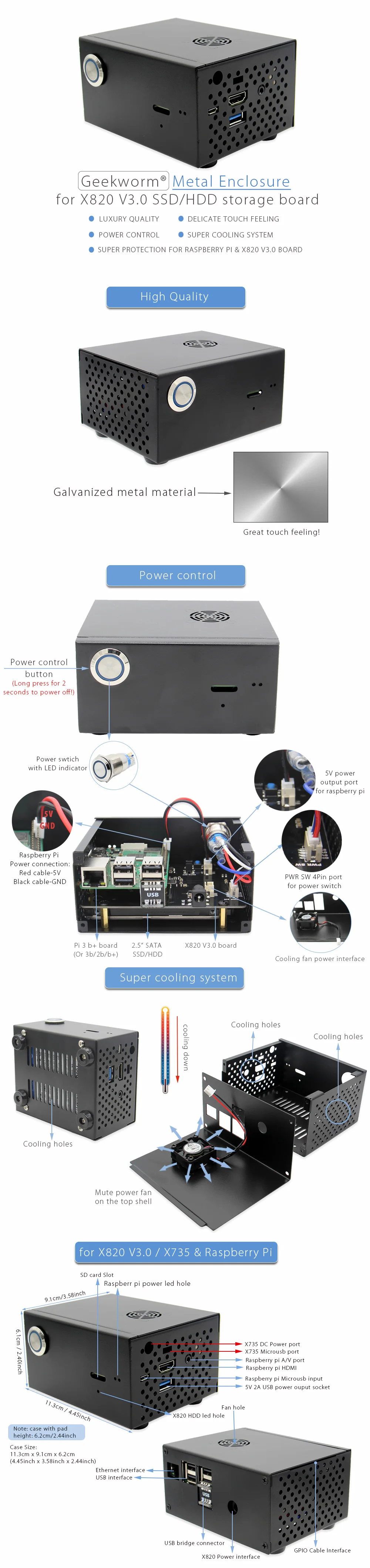 Raspberry Pi X820 V3.0 Плата расширения поддерживает 4 ТБ 2,5-жесткий диск SATA USB 3,0 для Raspberry Pi 3 Model B+, 3B, 2B, B