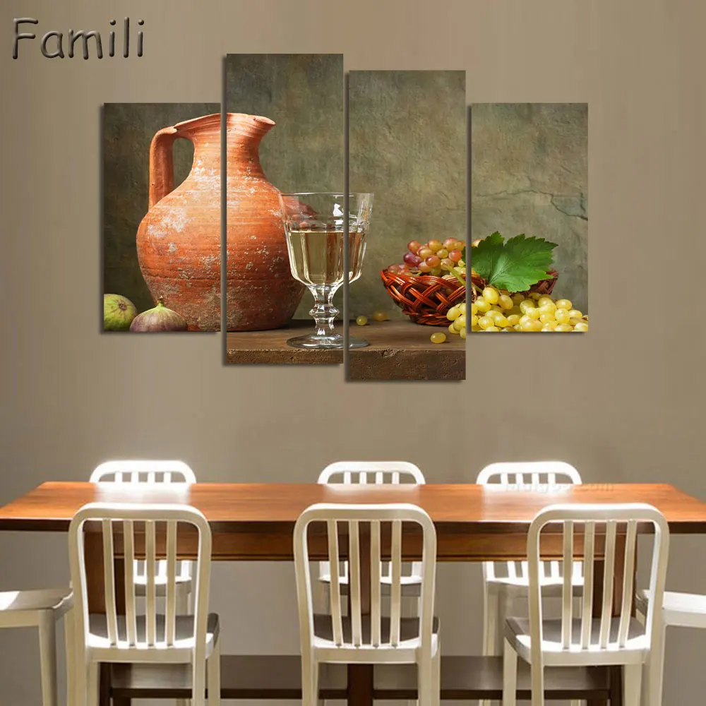 Картина на холсте с изображением фруктов и планшетов 4 панели