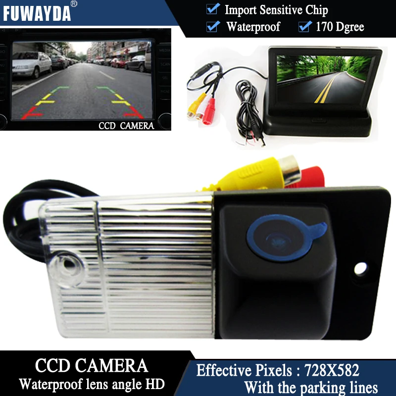 

FUWAYDA Color CCD Chip Car Rear View Camera for KIA SORENTO SPORTAGE + 4.3 Inch foldable LCD TFT Monitor WATERPROOF HD