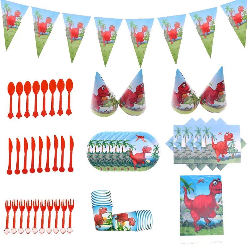 Одноразовые Tablewar красный динозавр вечерние принадлежности для дня рождения