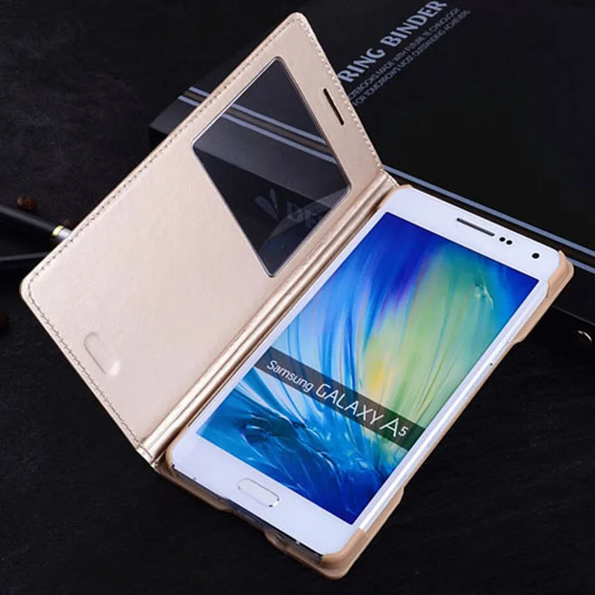 Чехол-книжка с окошком для Samsung Galaxy A5 A7 кожаный | Мобильные телефоны и аксессуары