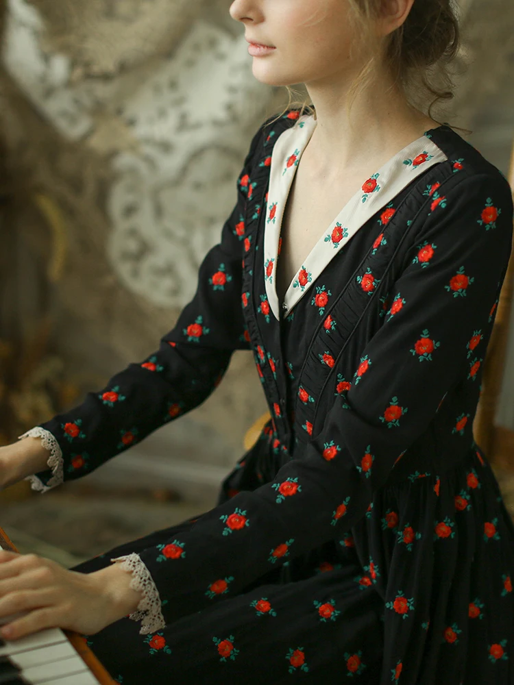 Женское винтажное платье с цветочной вышивкой в стиле девушки из леса|Женские