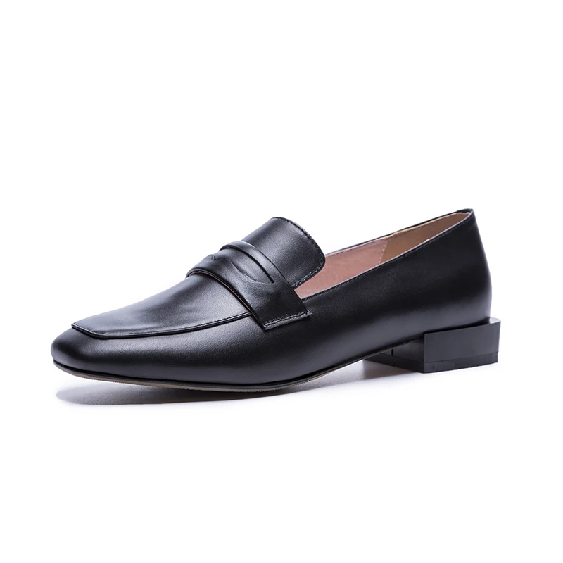 black loafers Новинка года; женские лоферы из натуральной кожи; весенние модельные туфли на плоской подошве; женские лоферы без шнуровки телесного цвета; черные туфли на толстой подошве; большие размеры 34-43 - Цвет: black loafers
