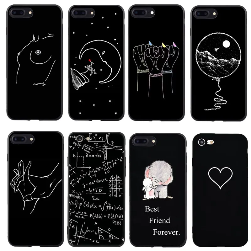 Линия друзей искусство телефон Coque чехол для iphone 7 8 плюс X поцелуй сердце Мягкий