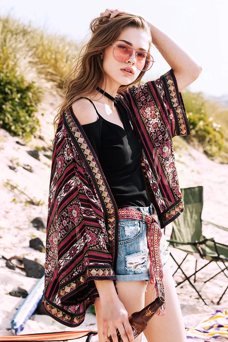 Женская шифоновая рубашка кардиган с блестками и этническим принтом|cardigan back|cardigan