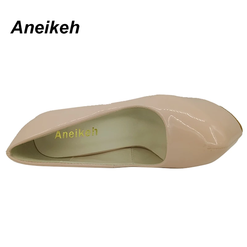 Aneikeh/Популярные Новые пикантные женские туфли-лодочки женская обувь на высоком каблуке 16 см с круглым носком вечерние туфли из лакированной кожи на шпильке размеры 34-40