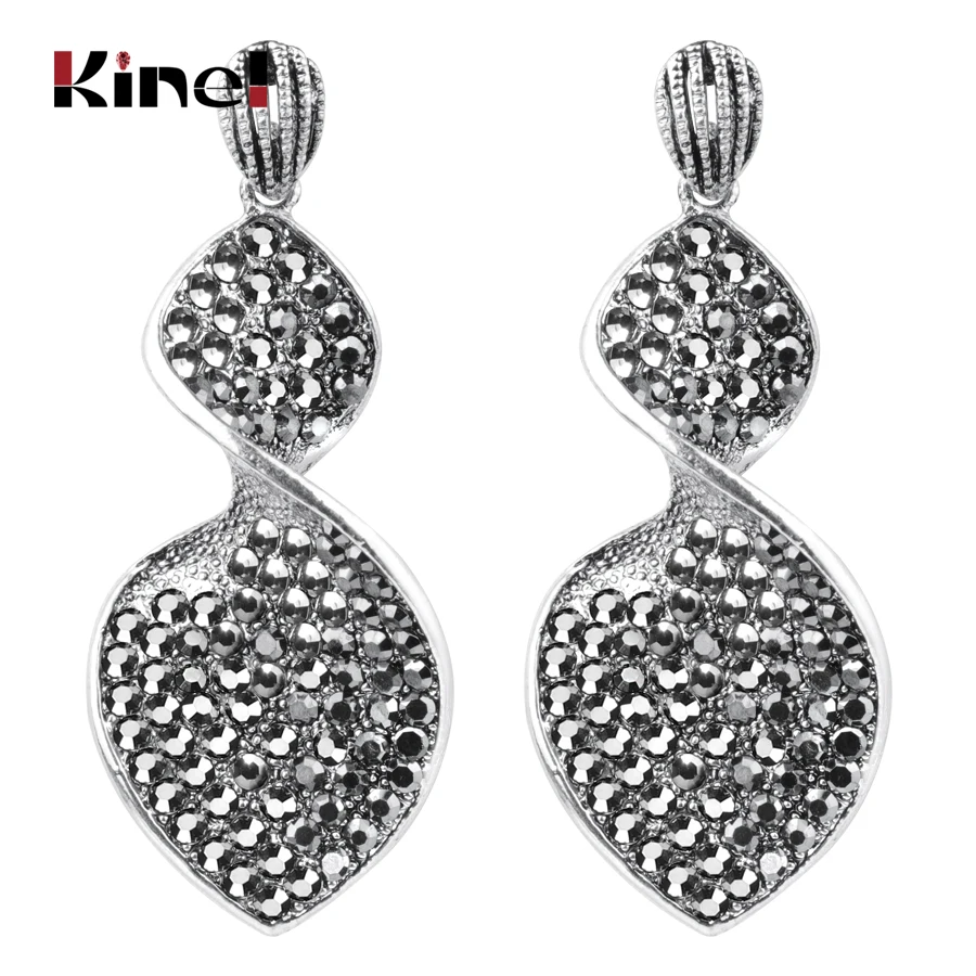 

Kinel Fashion Bohemia Drop Earrings For Women Antique Tibetan Silver Leaf Crystal Earring Turkish Inida Ethnic Wedding Jewelry