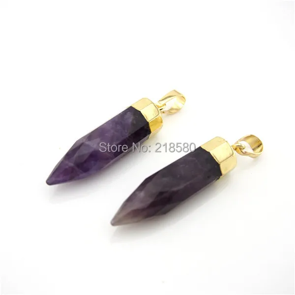 

H-SP130 Crystal Amethyst Petite Spike Pendant Charm With Gold Layered Cap