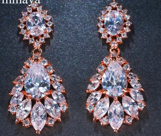 rose gold Роскошь emmaya 3 цвета Шарм блестящие AAA кубического циркония Висячие серьги для женщин вечерние ювелирные изделия лучший подарок - Окраска металла: rose gold
