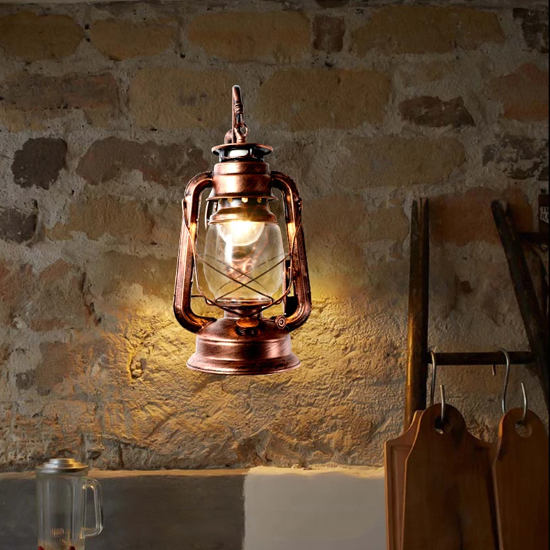 

Rustic Antique Vintage bronze Style E27 Retro Lantern Wall light Sconce Light Fixture Aisle Balcony Home Decoration Wall Lamp